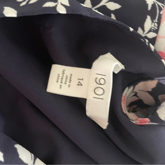 1901 Tie Neck Colorblock Mixed Floral Print Dress - Picture 5 of 7